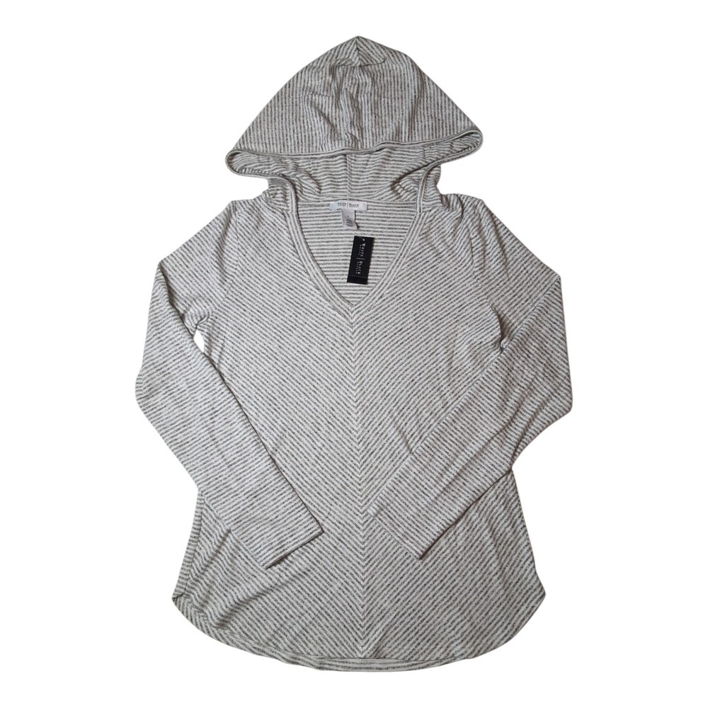 White House Black Market Sweater NEW Hoodie Women Size S Striped V-Neck